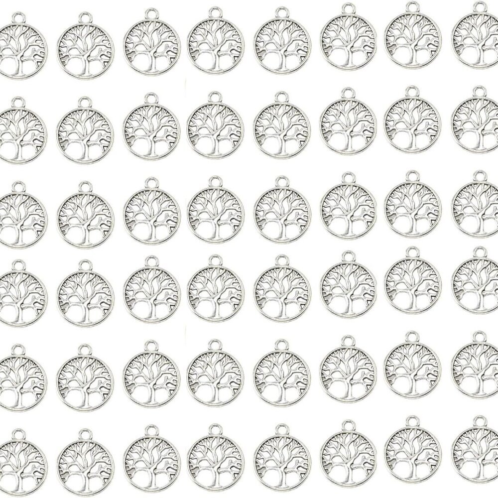 Pack of 50 Tree of Life Charms Jewelry Making Silver Charms Mixed Smooth Tibetan